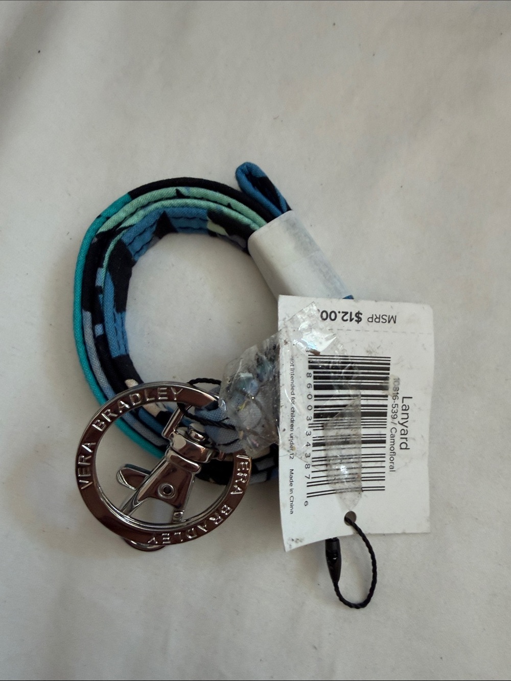 Vera Bradley Teal & Blue Fabric Lanyard with Metal Ring